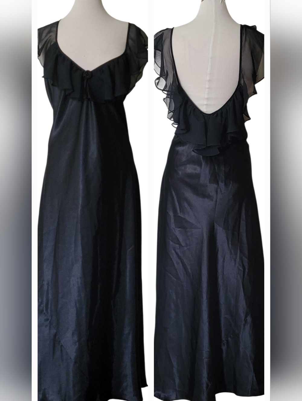 Solange Satin Vintange Sheer Romantic Black Tie Evening Party Maxi Slip Dress